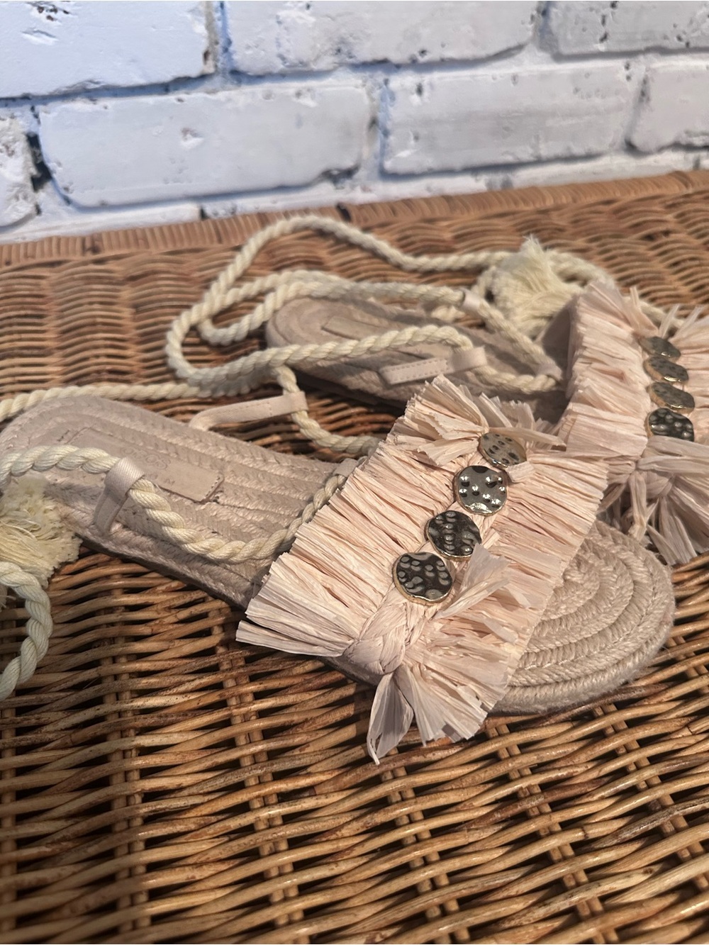 ASOS Bohemian Beige Espadrille Sandal with Ankle Rope Trim Tie Size 9 - Picture 2 of 7